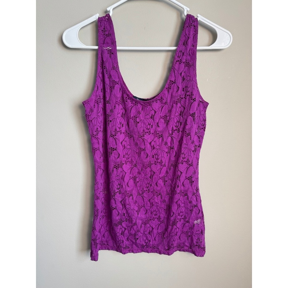 Bluenotes Purple Lace Scoop Neck Sleeveless Tank Top Medium Floral Sheer Stretch